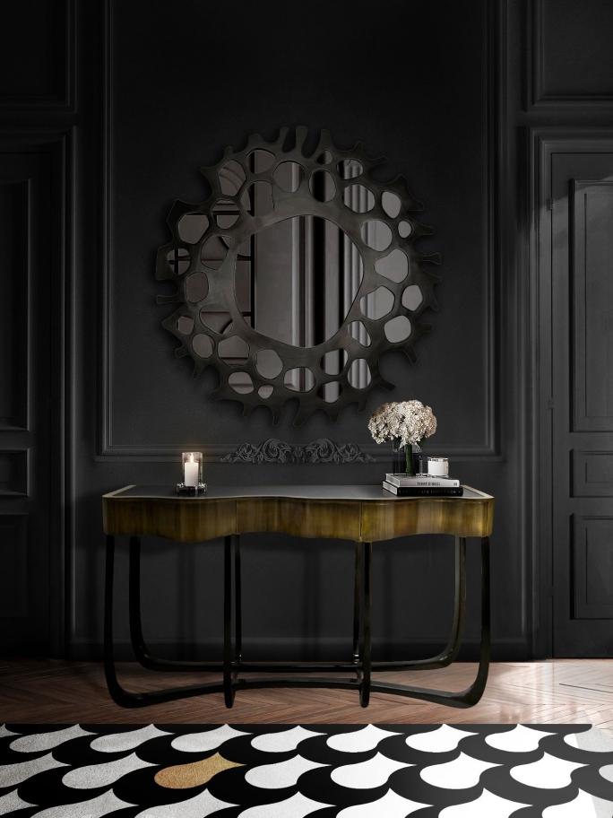 An All-Black Hallway With Adler Geometric Rug - Rug'Society