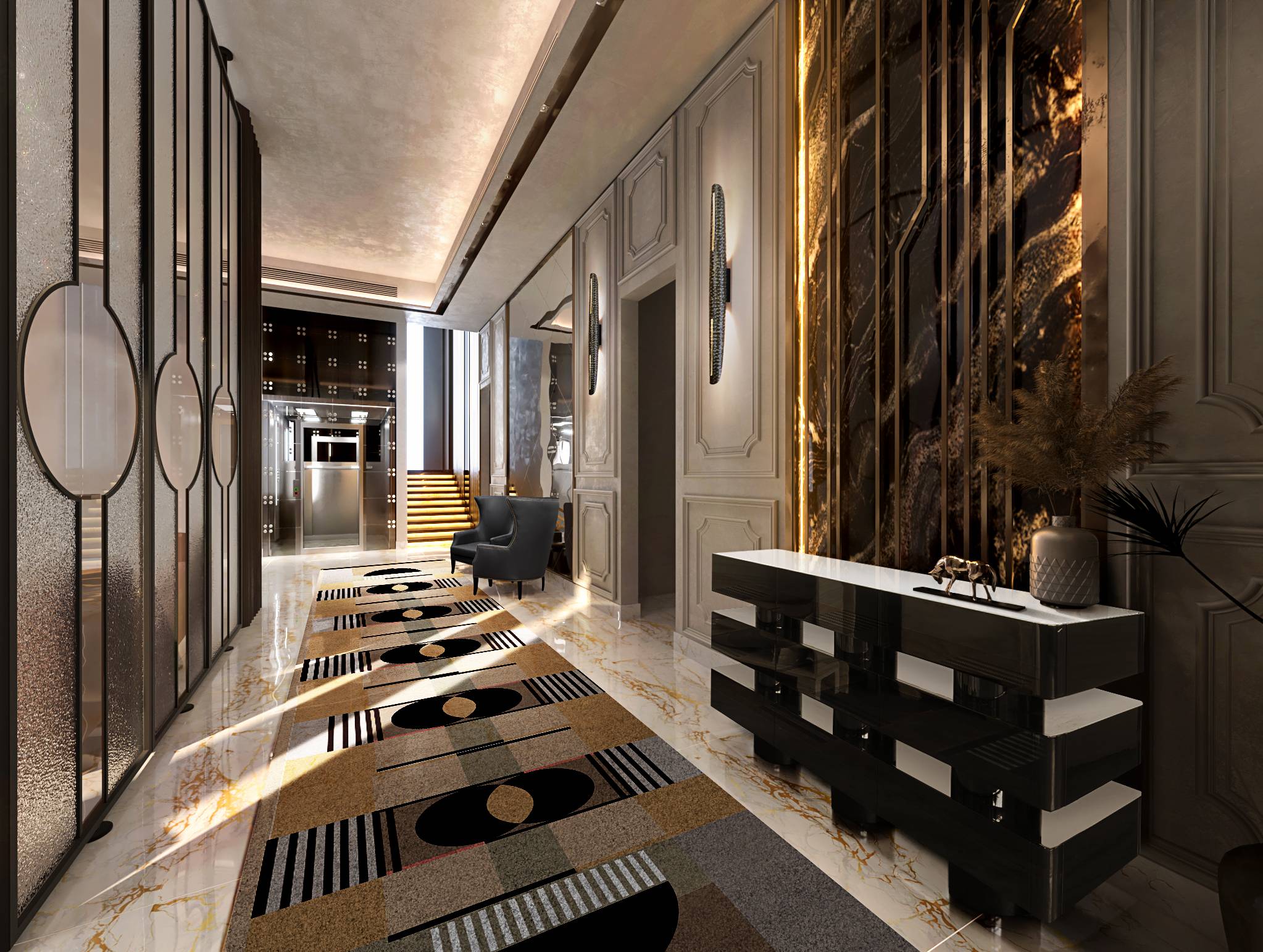 BEAUTIFUL HALLWAY WITH THE GEOMETRIC ISAAC II&nbsp;RUG by Rug'Society