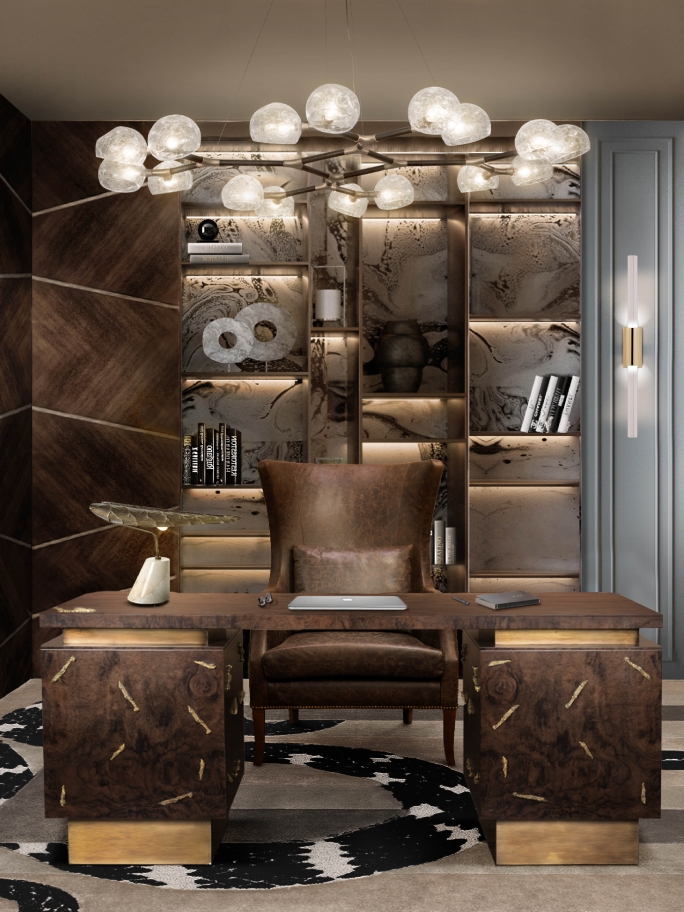 Brown-Toned Modern Office Design With Imperial Snake&nbsp;Rug by Rug'Society