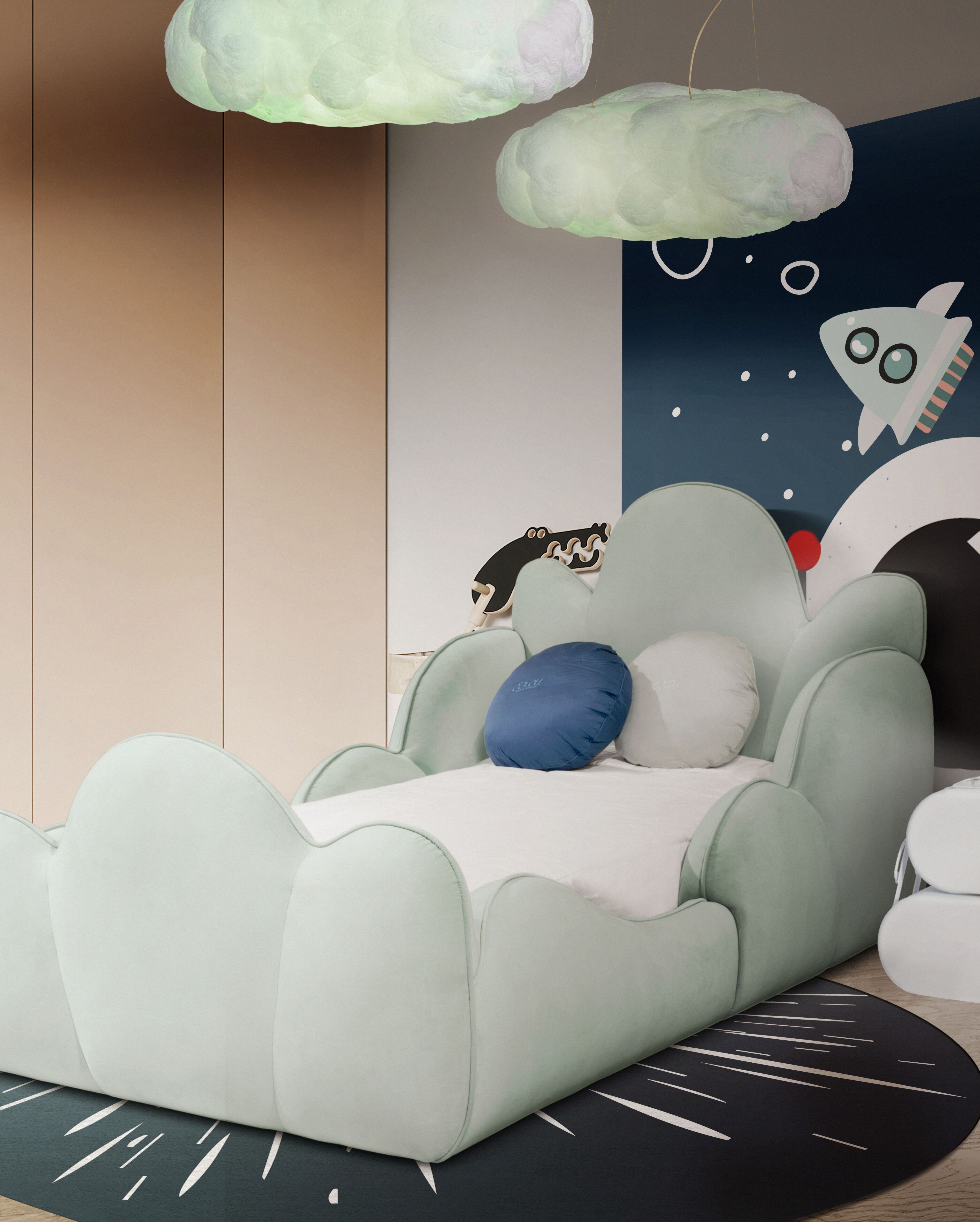 Contemporary Kids Bedroom With The Thunder Rocket Round Modern&nbsp;Rug by Rug'Society