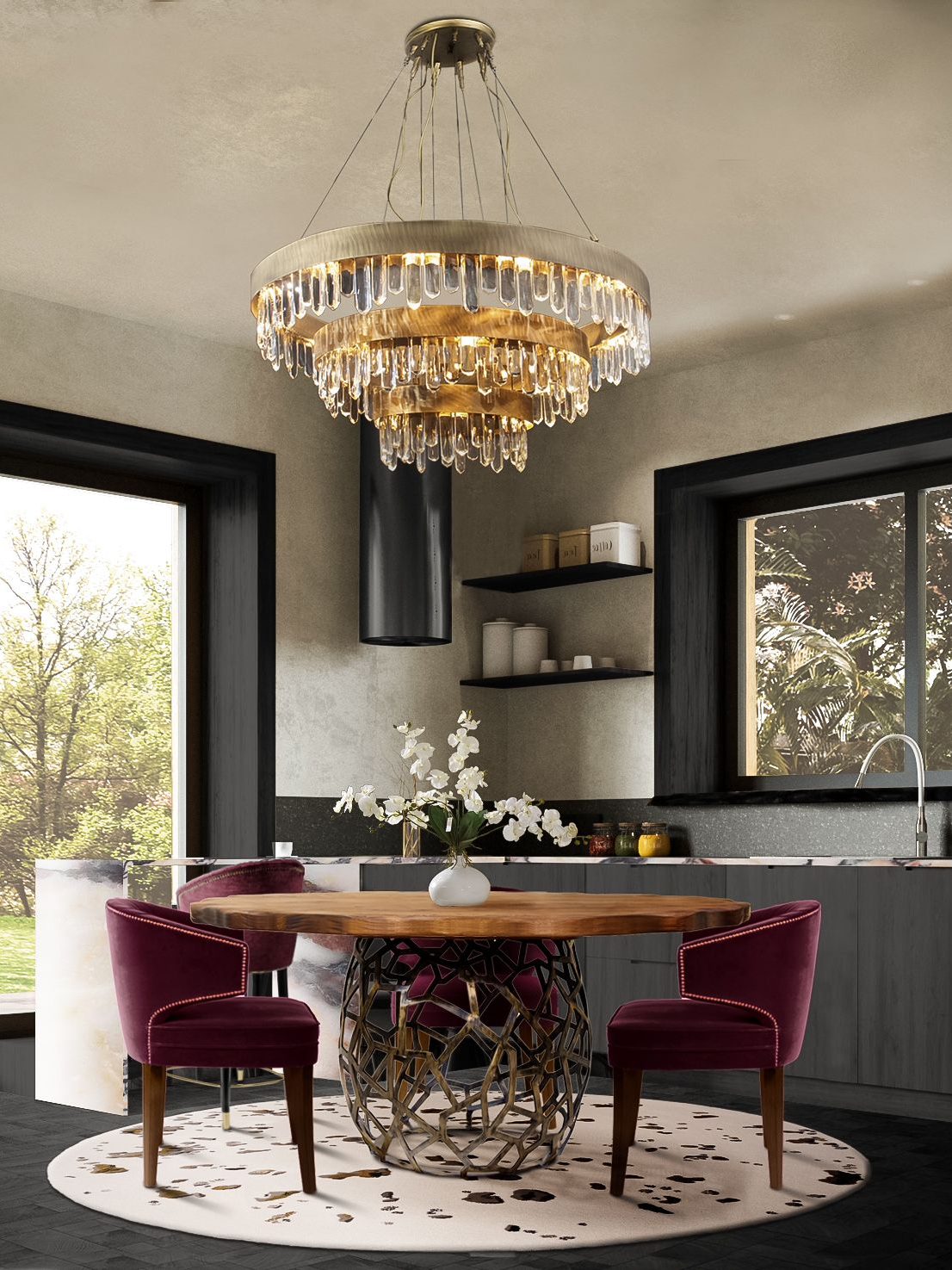 Dining Room Area With The Dazzling White Hue of Oslo II&nbsp;Rug by Rug'Society