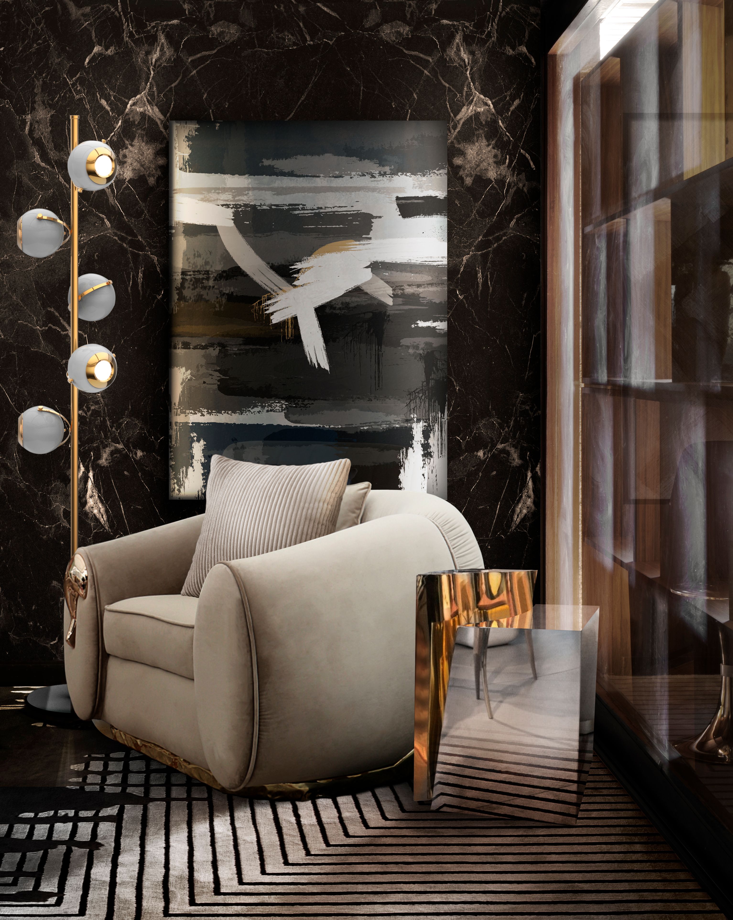 Discreet Reading Corner With Black Valencia&nbsp;Rug by Rug'Society