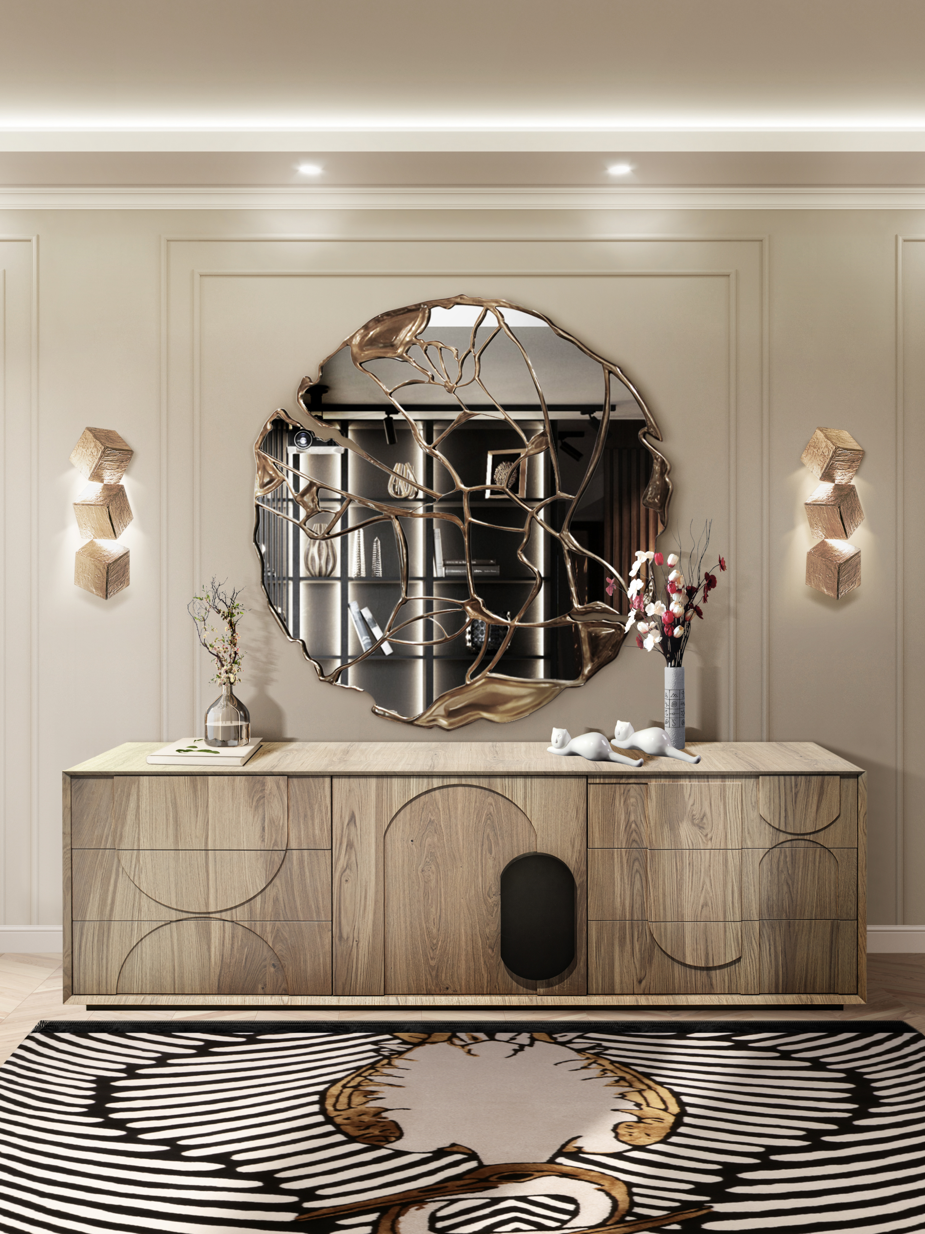 Elegant and contemporary hallway with the romantic Couple&nbsp;rug by Rug'Society