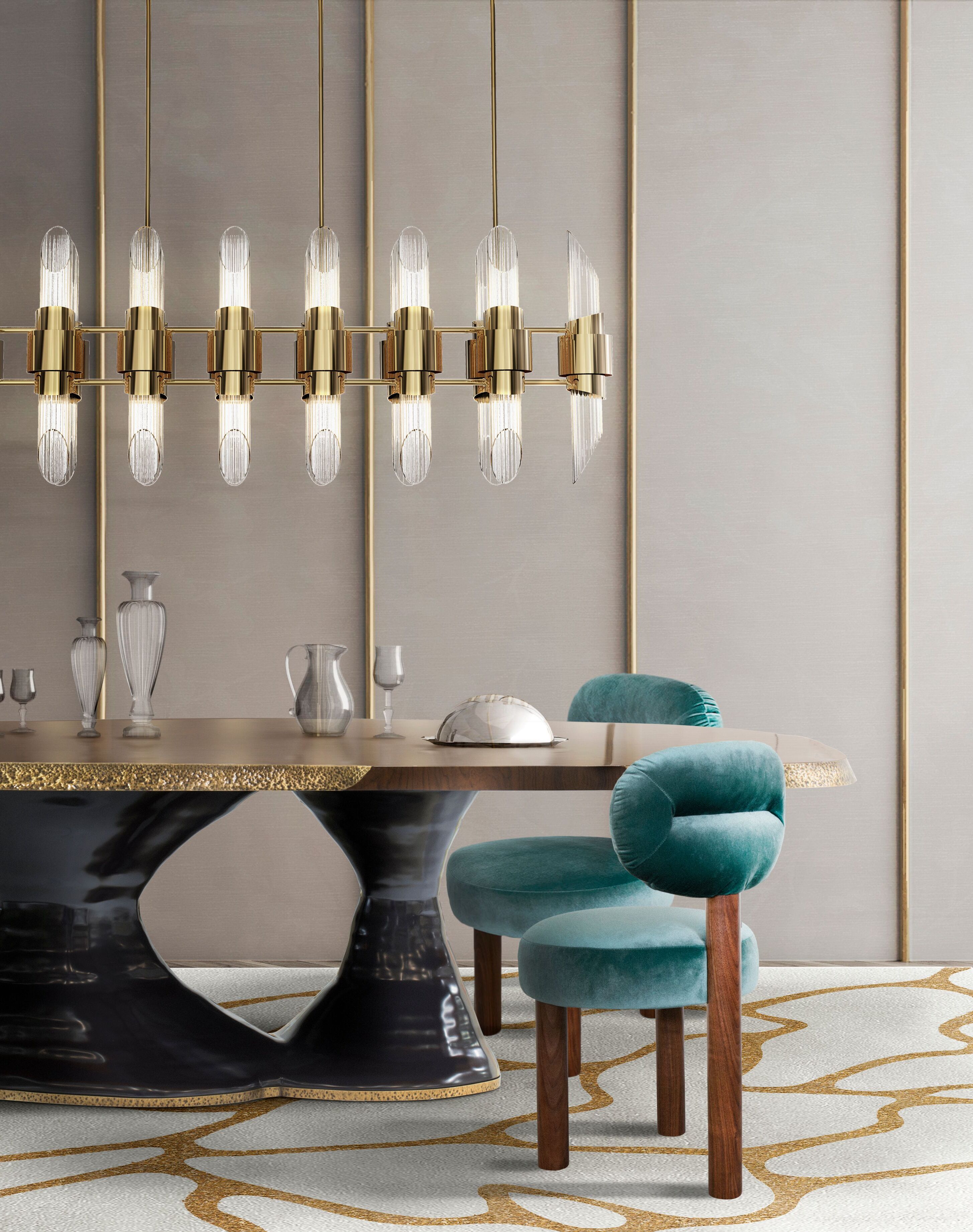 Elegant Dining Room With Cell Neutral&nbsp;Rug by Rug'Society