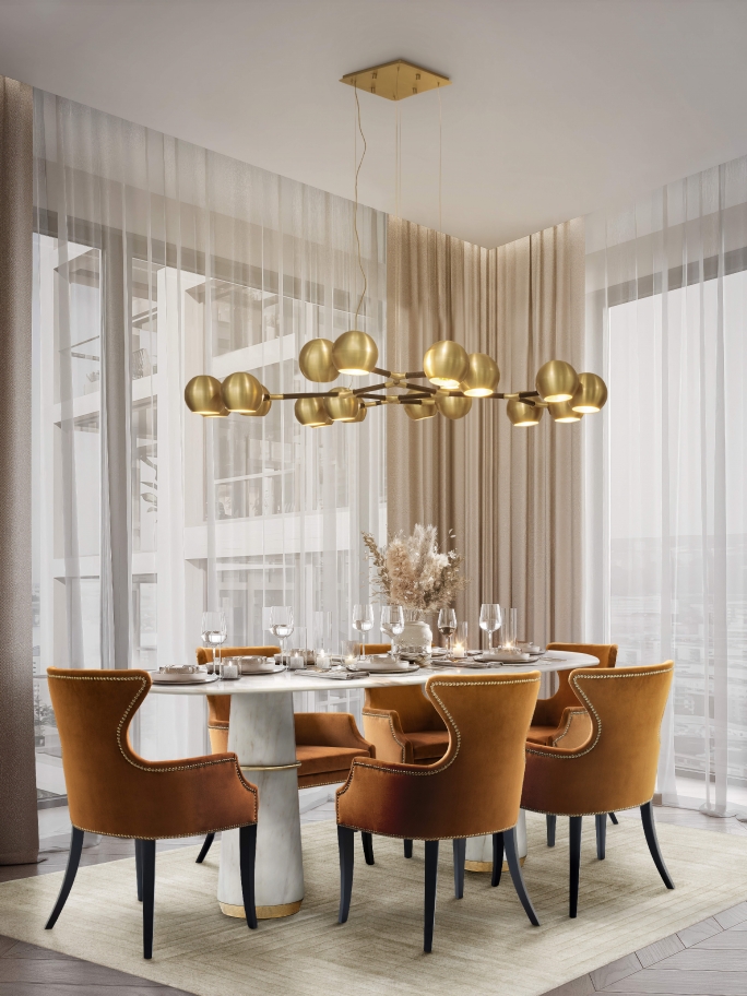 Elegant Neutral Tones Dining Room With White Garden&nbsp;Rug by Rug'Society
