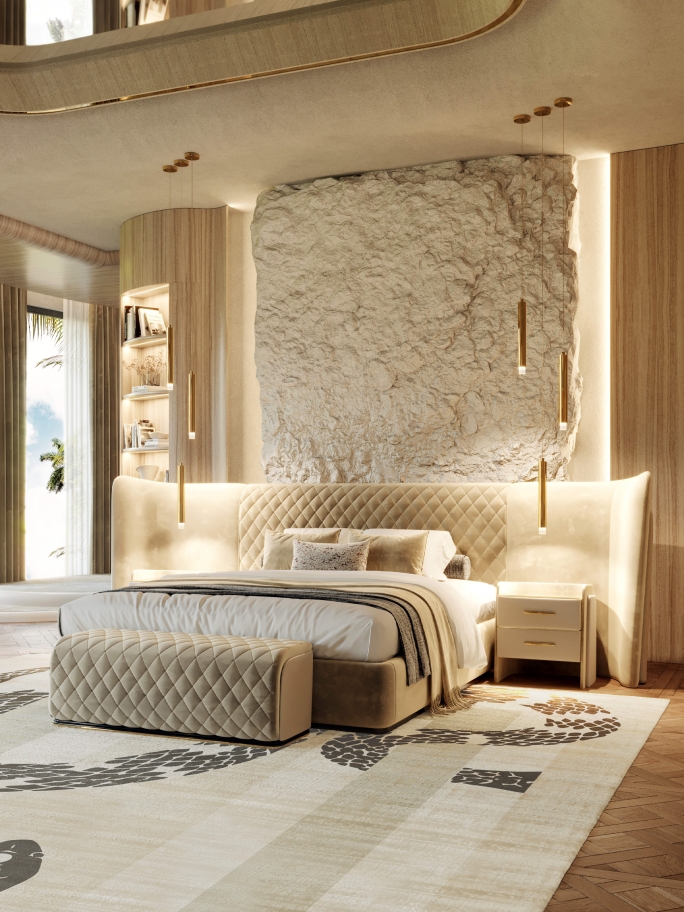 Exquisite Cream Tones Bedroom With Imperial Snake&nbsp;Rug by Rug'Society