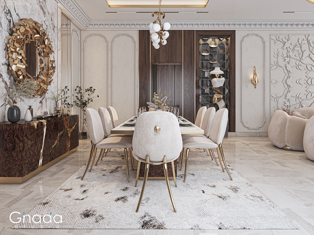 luxurious and opulent dining room with the rectangular Oslo&nbsp;Rug by Rug'Society