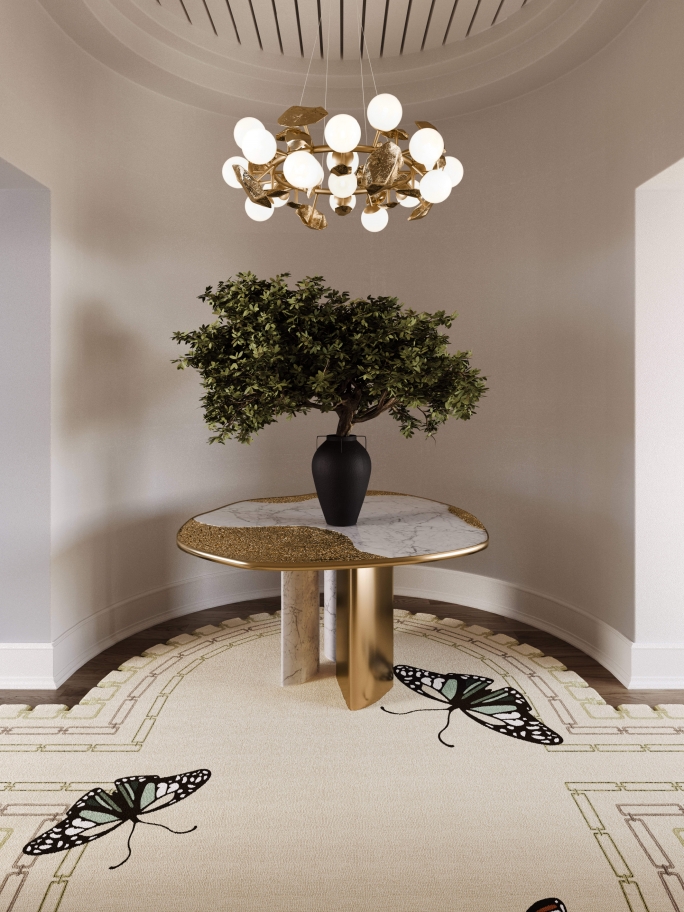 Luxurious Gold Tones Hallway With Metamorphosis&nbsp;Rug by Rug'Society