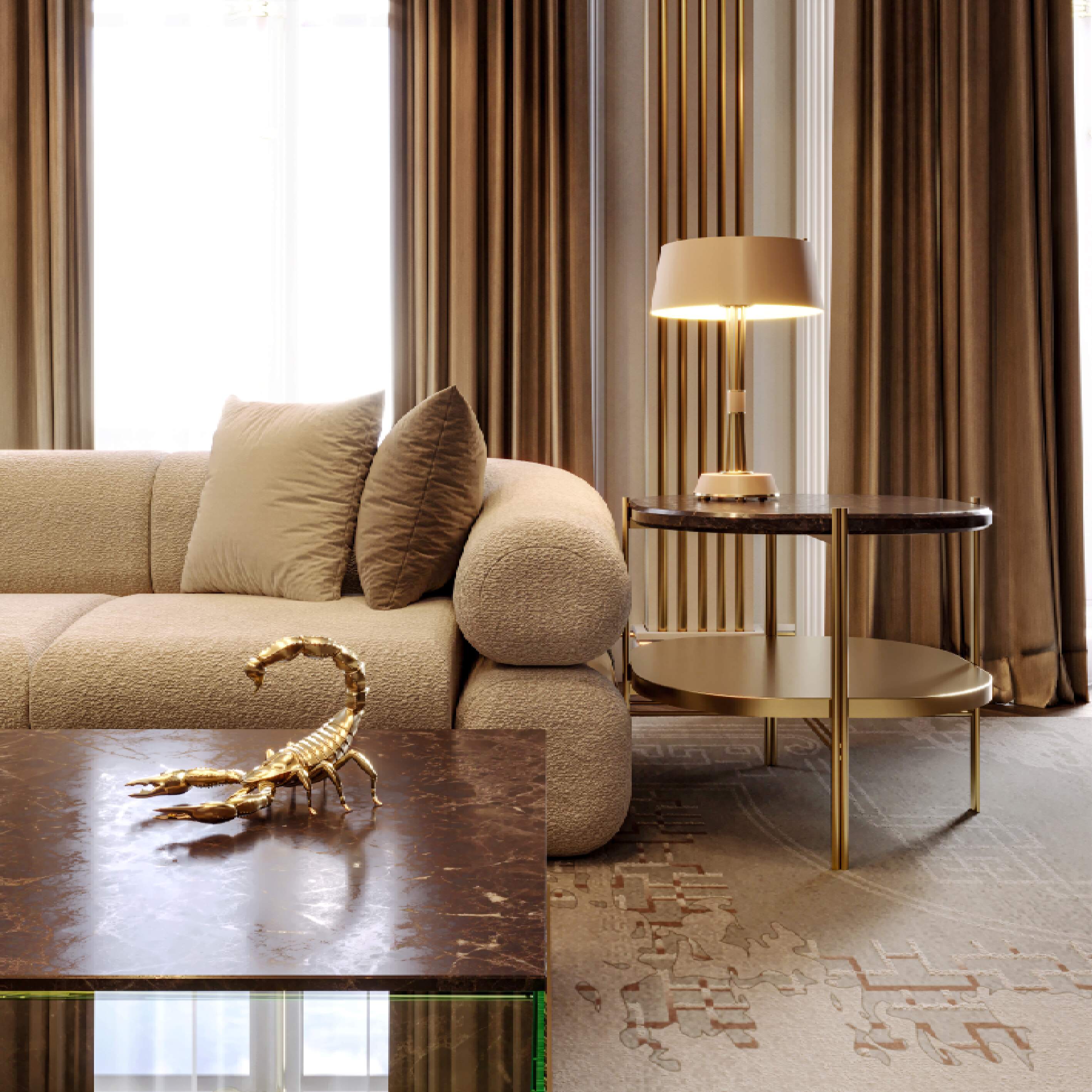 Luxurious Gold Tones Living Room With Ruin&nbsp;Rug by Rug'Society