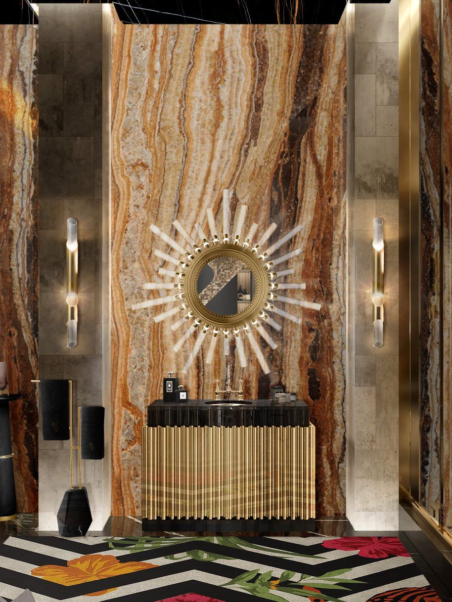MAJESTIC GOLDEN BATHROOM WITH HANDCRAFTED SAVANA&nbsp;RUG by Rug'Society