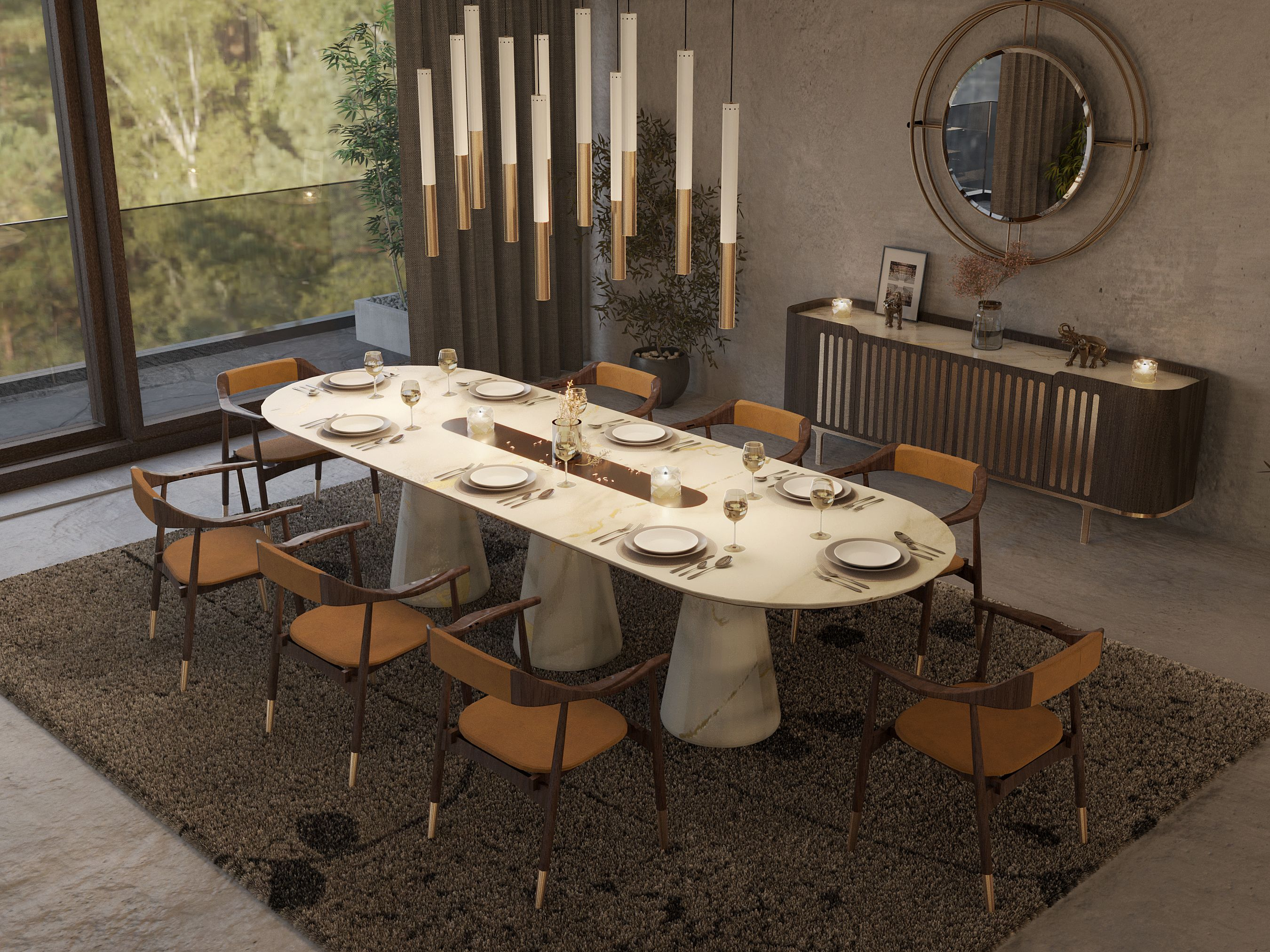 Mid-Century Dining Room With Poppy Natural&nbsp;Rug by Rug'Society