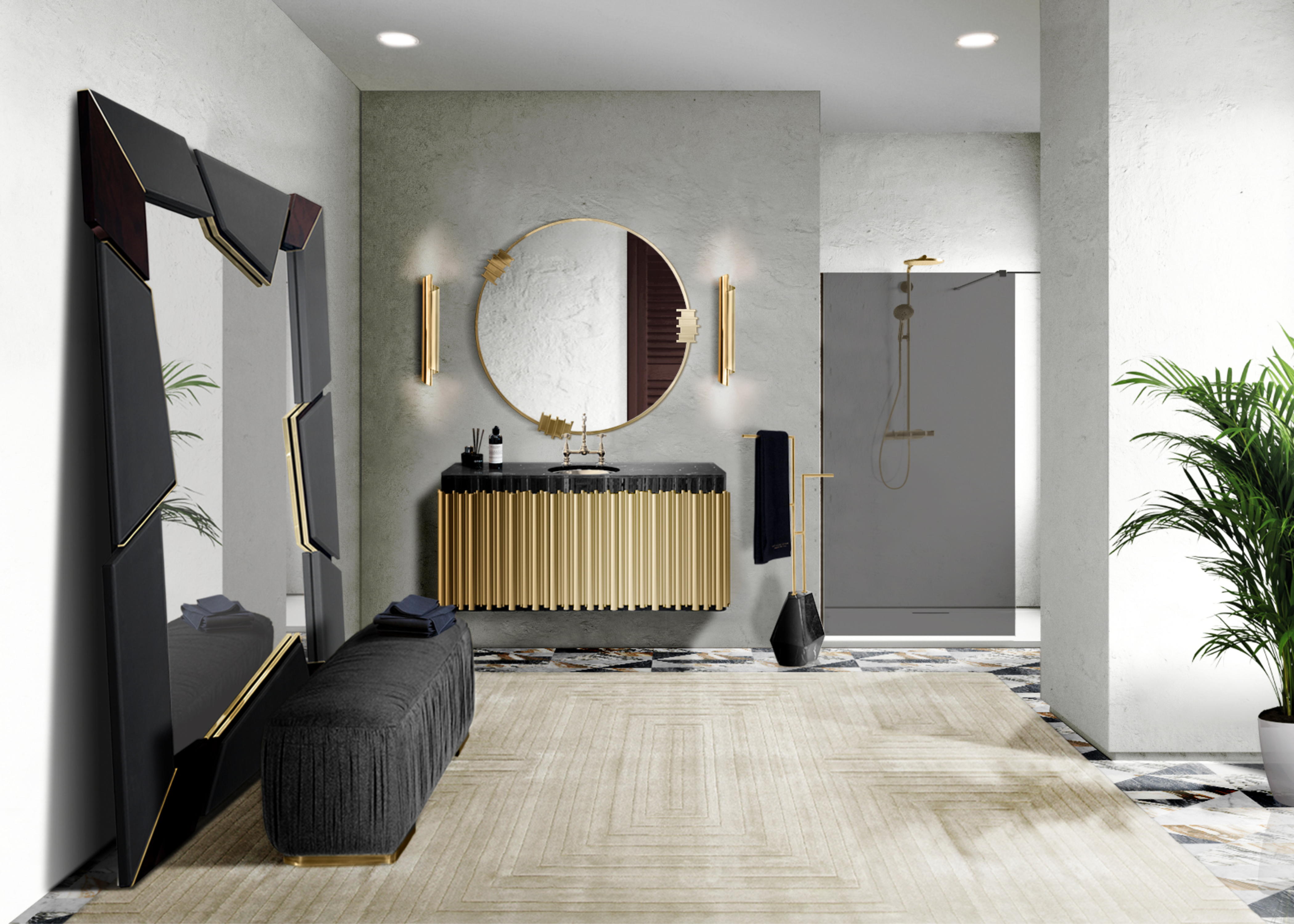 Modern Contemporary Bathroom Design With White Garden&nbsp;Rug by Rug'Society