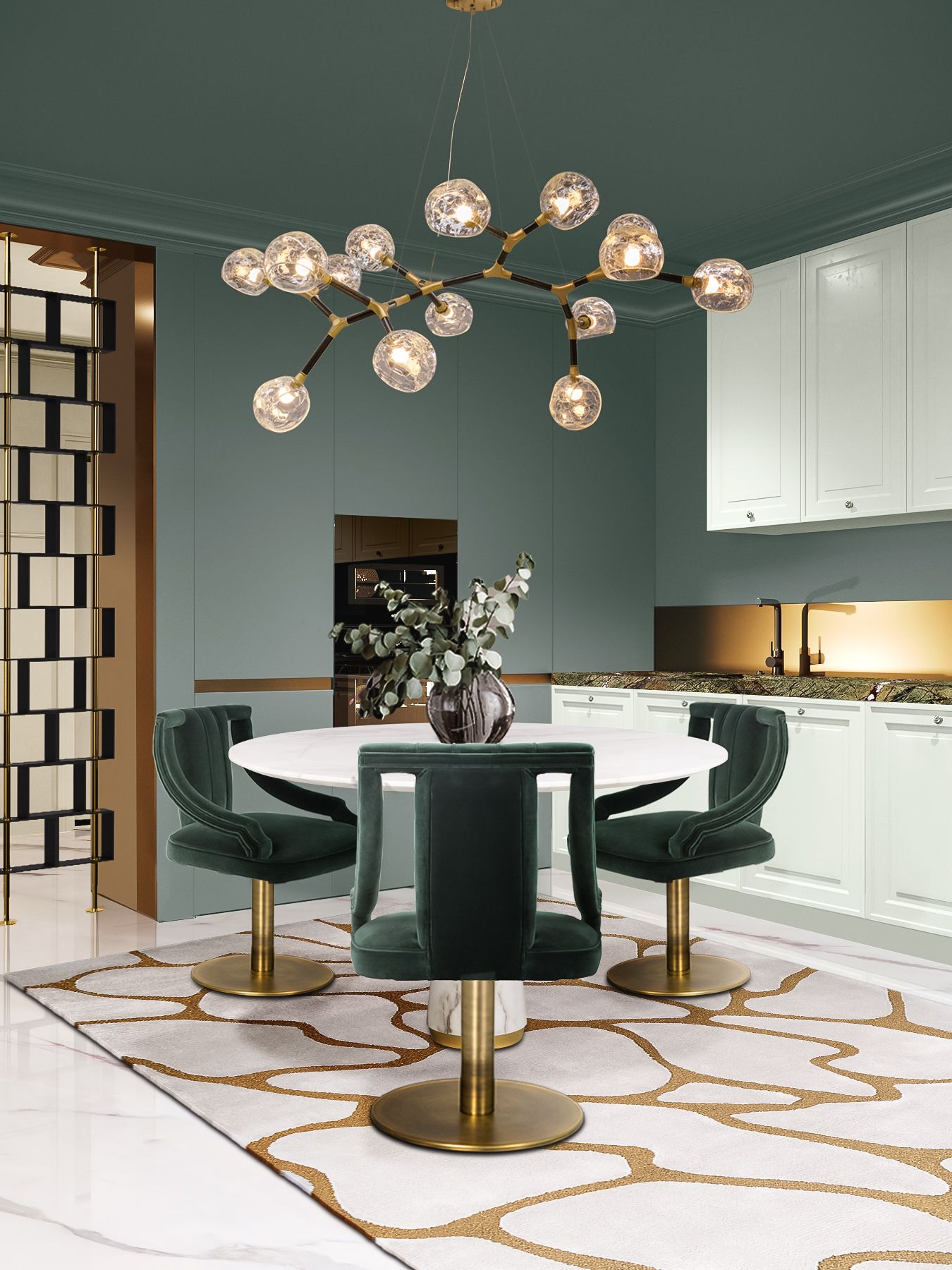 Modern Contemporary Kitchen With Cell Gold&nbsp;Rug by Rug'Society