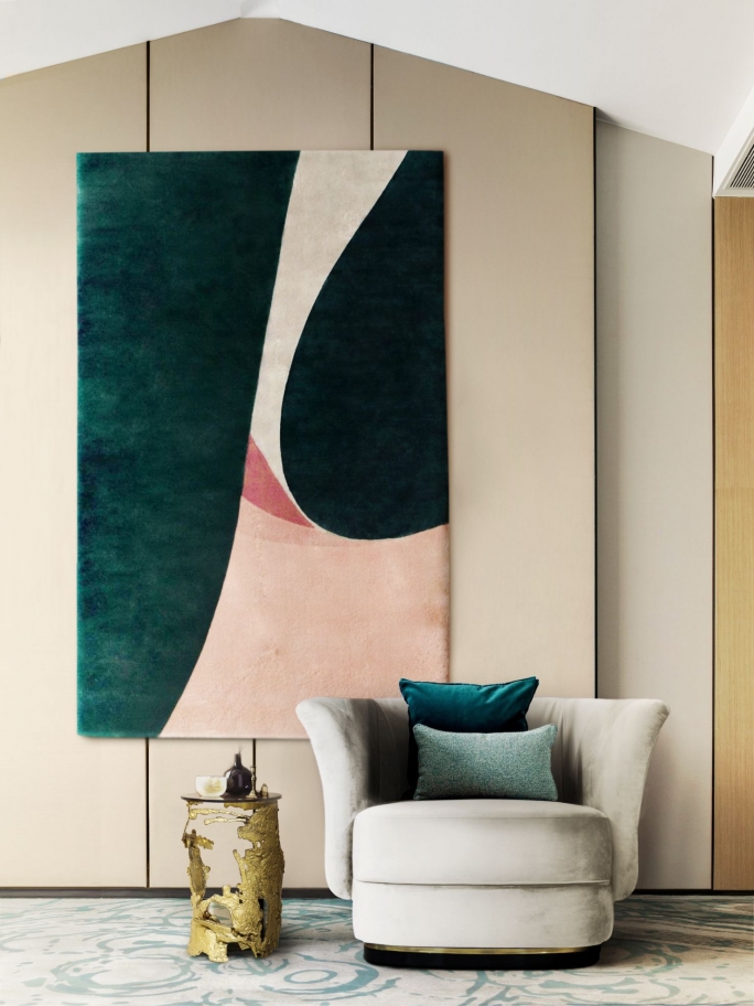 Modern Living Room With Foil Wall Rug - Rug'Society