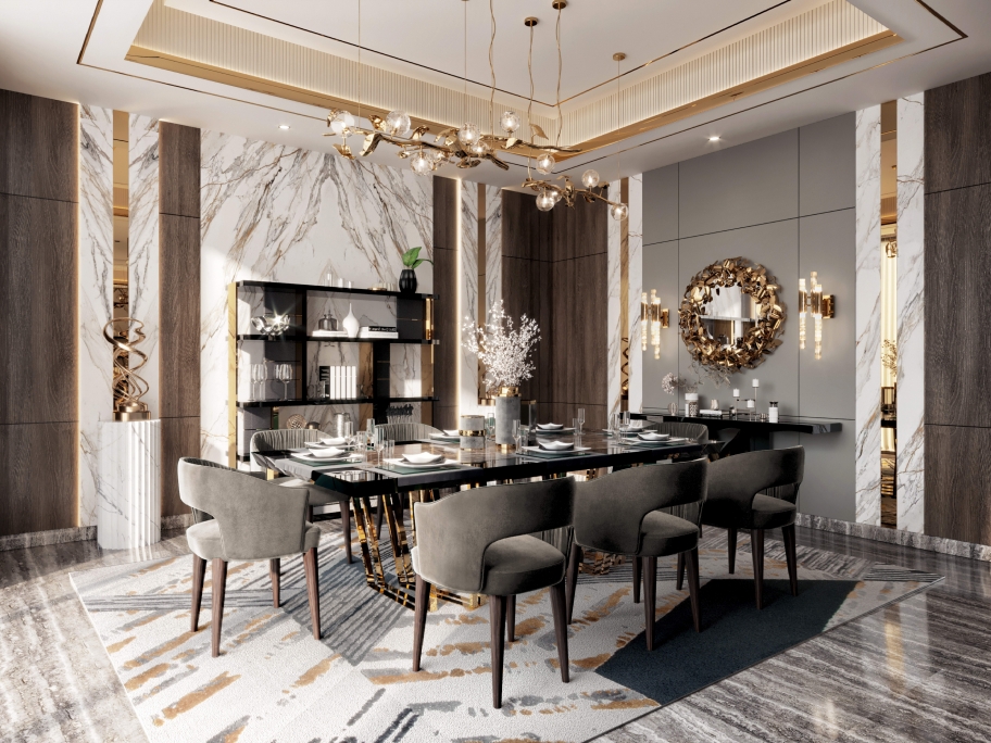 Modern Sophisticated Dining Room With Xisto&nbsp;Rug by Rug'Society