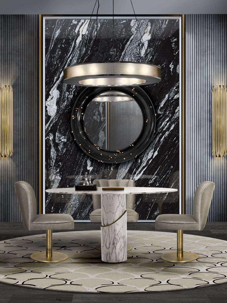 Natural Motif Living Room with the Koi II&nbsp;Rug by Rug'Society