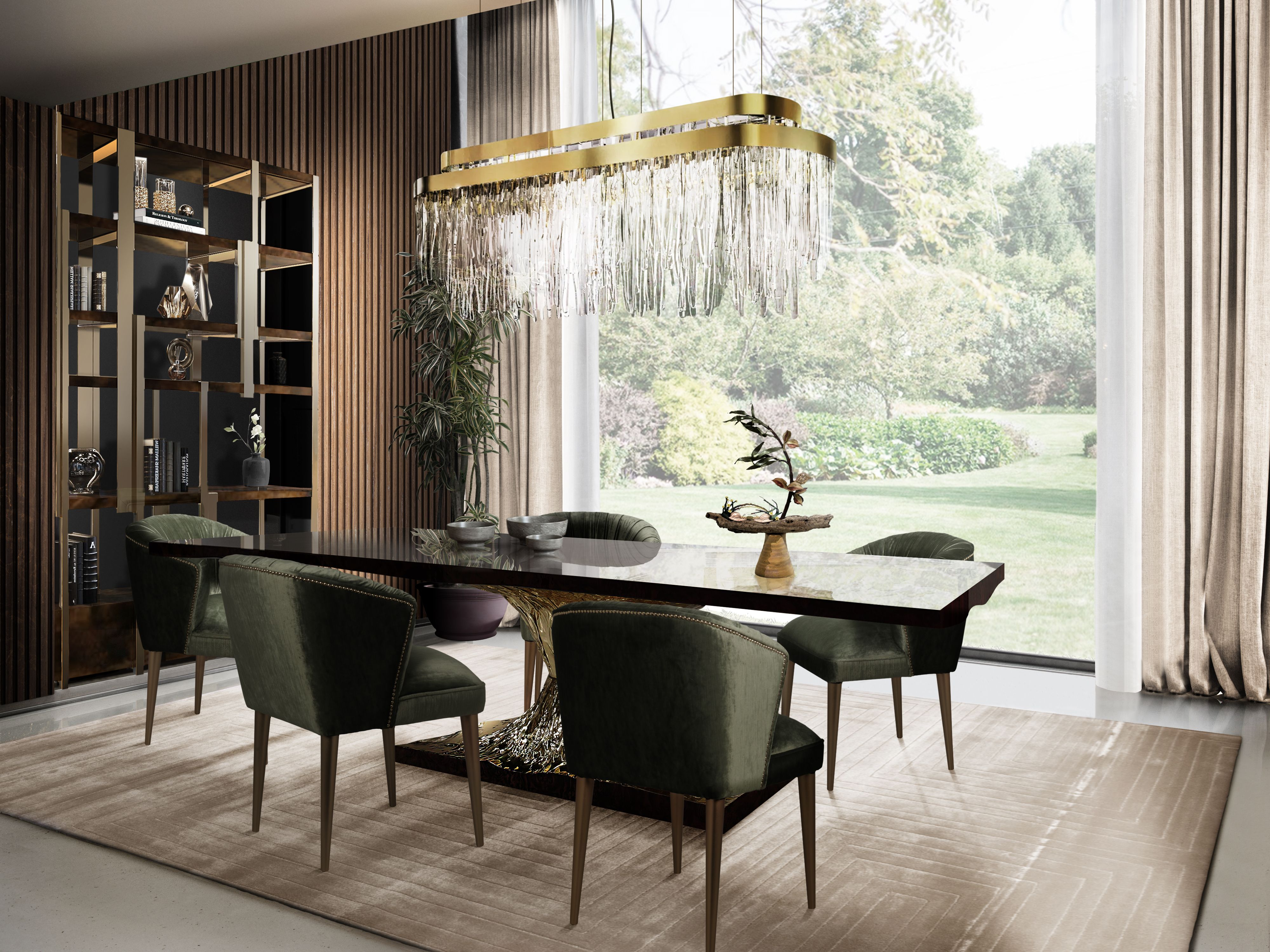 Neutral and Luxurious Dining Room With White Garden&nbsp;Rug by Rug'Society