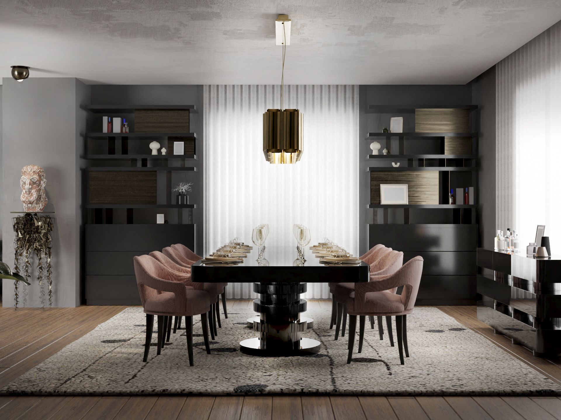 Neutral Dining Room Ambiance with Small Graces of an Eclectic&nbsp;Motif by Rug'Society