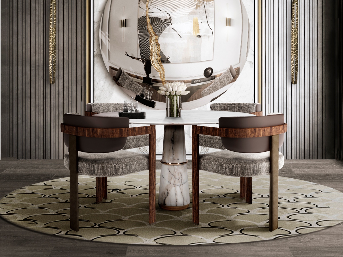 neutral dining room For The Fall With KOI ROUND&nbsp;RUG by Rug'Society