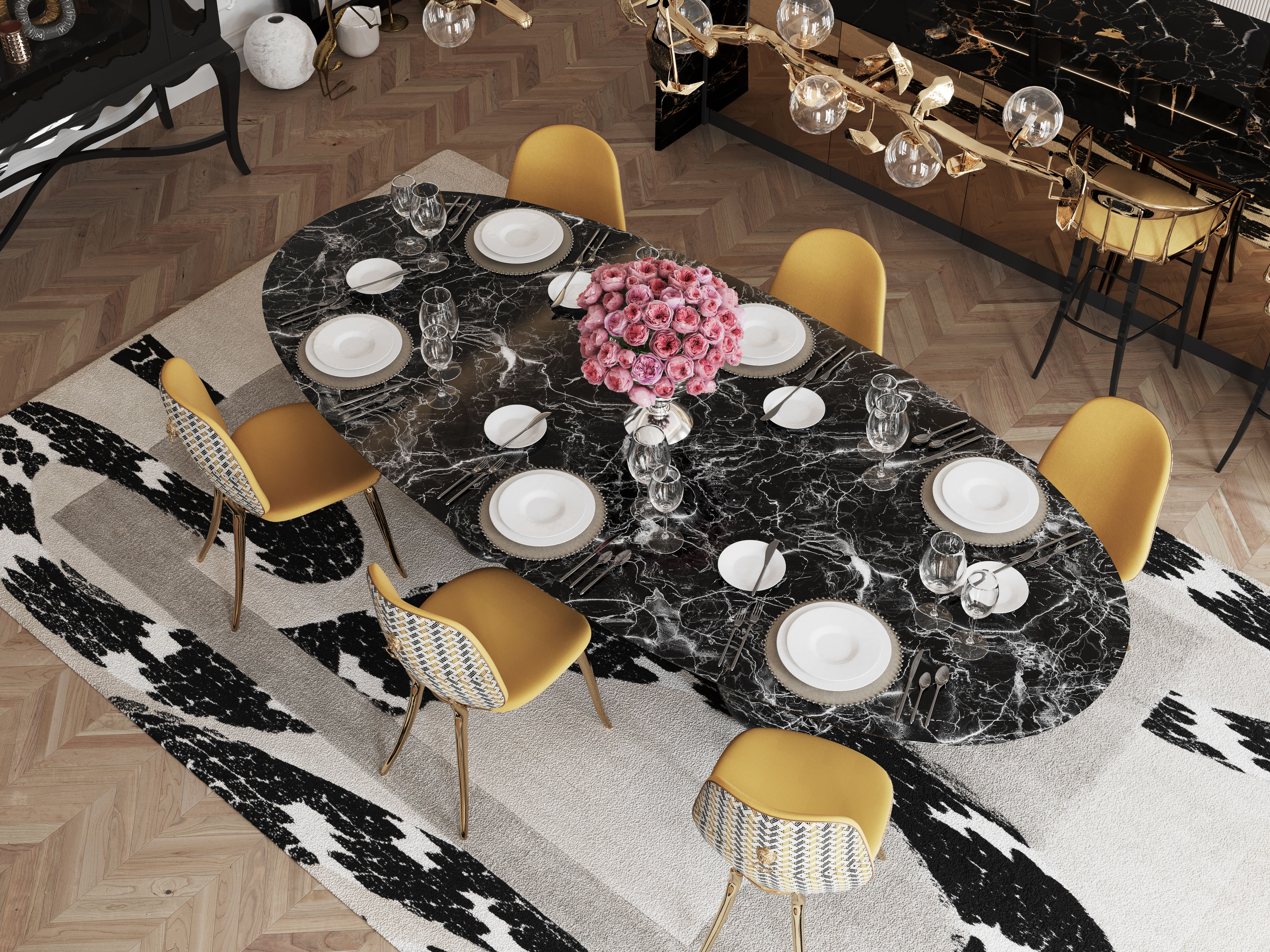 Neutral Dining Room with Imperial Snake&nbsp;Rug by Rug'Society