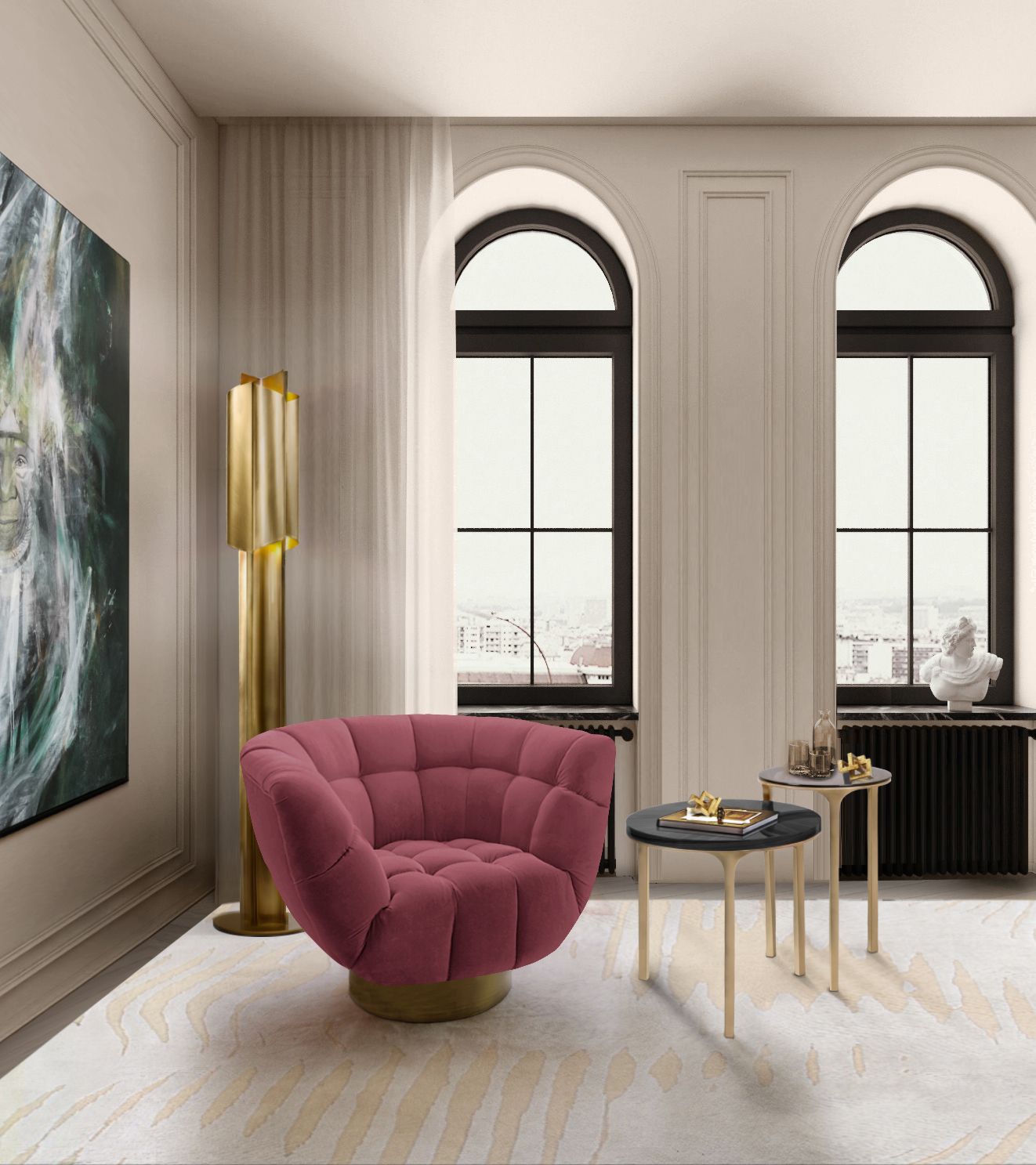 Neutral Living Room With Kotta Rug And Colorful&nbsp;Details by Rug'Society