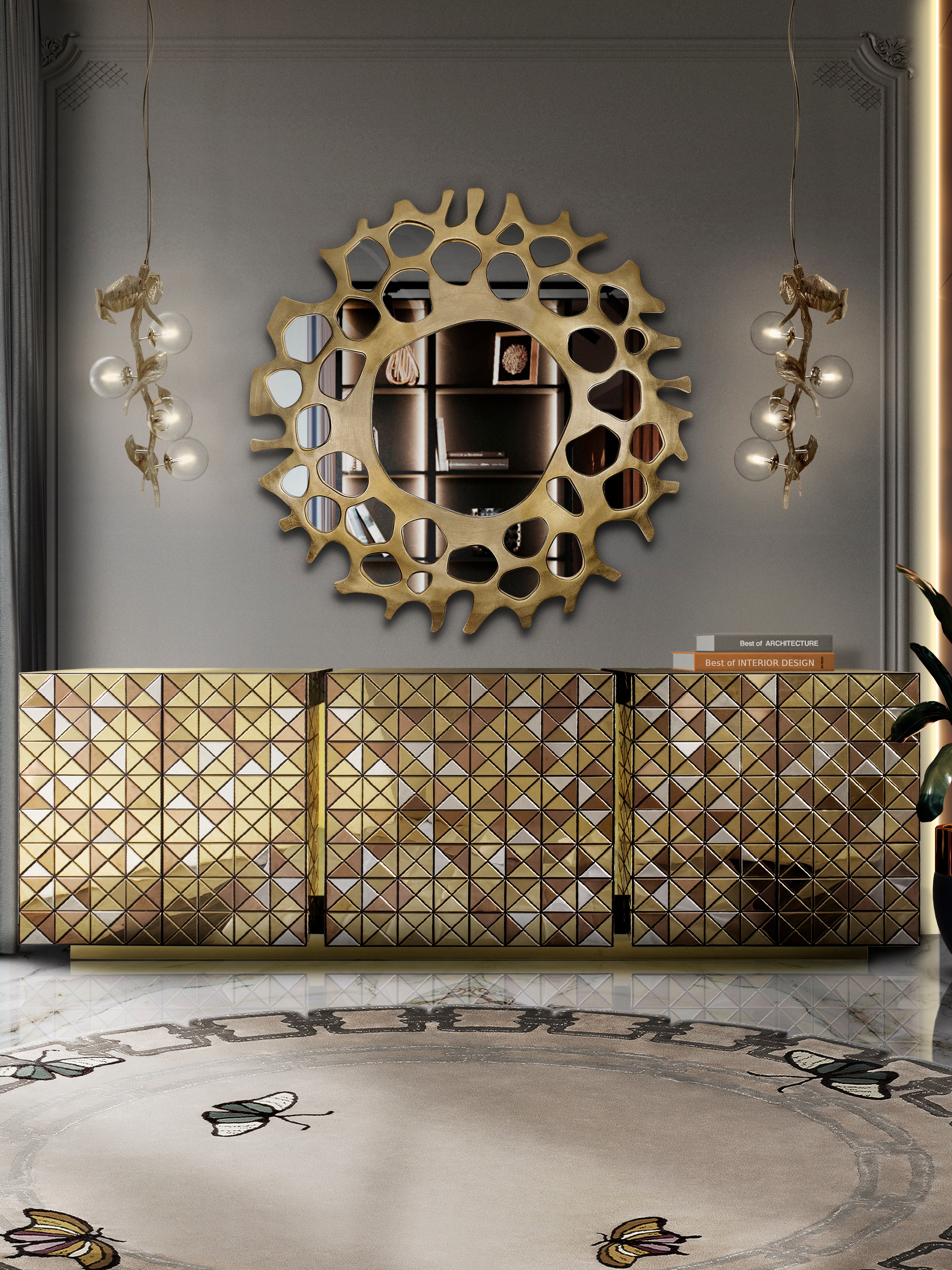 Opulent Hallway Decor With Round METAMORPHOSIS&nbsp;RUG by Rug'Society
