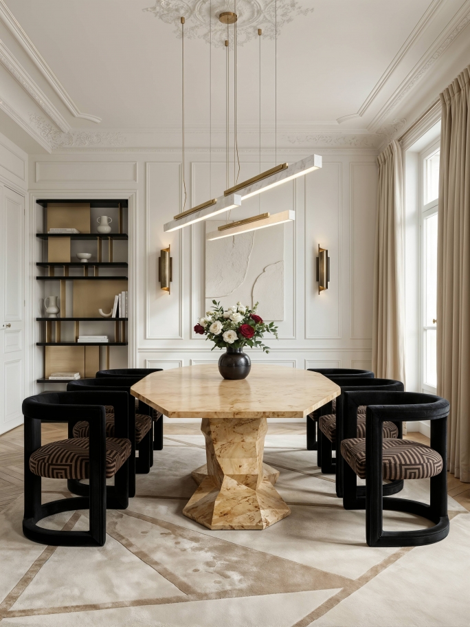 Refined Contemporary Dining Room With Bauhau&nbsp;Rug by Rug'Society