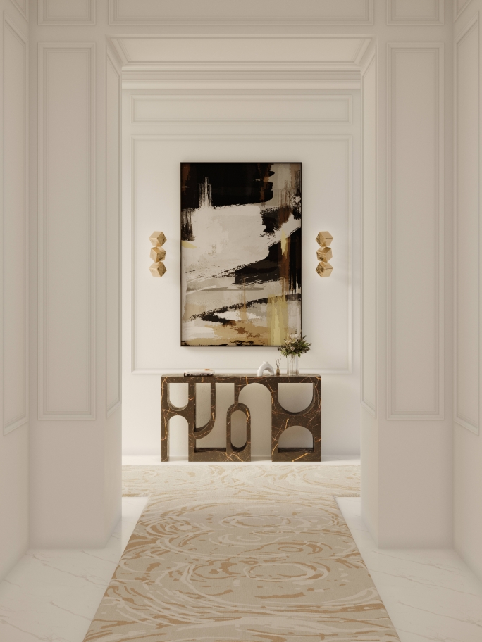 Serene Sophisticated Hallway Design With Merfilus II&nbsp;Rug by Rug'Society