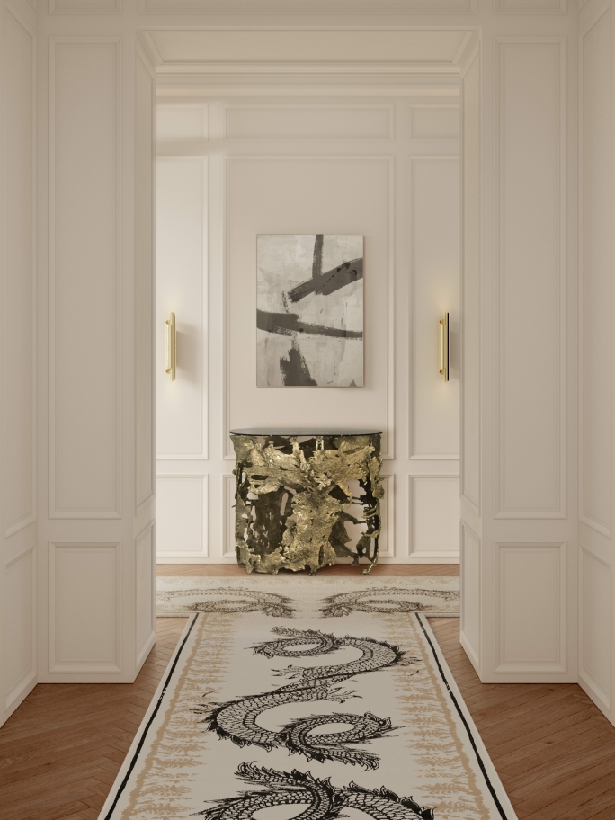 Sophisticated Neutral Tones Hallway With Redleh II&nbsp;Rug by Rug'Society